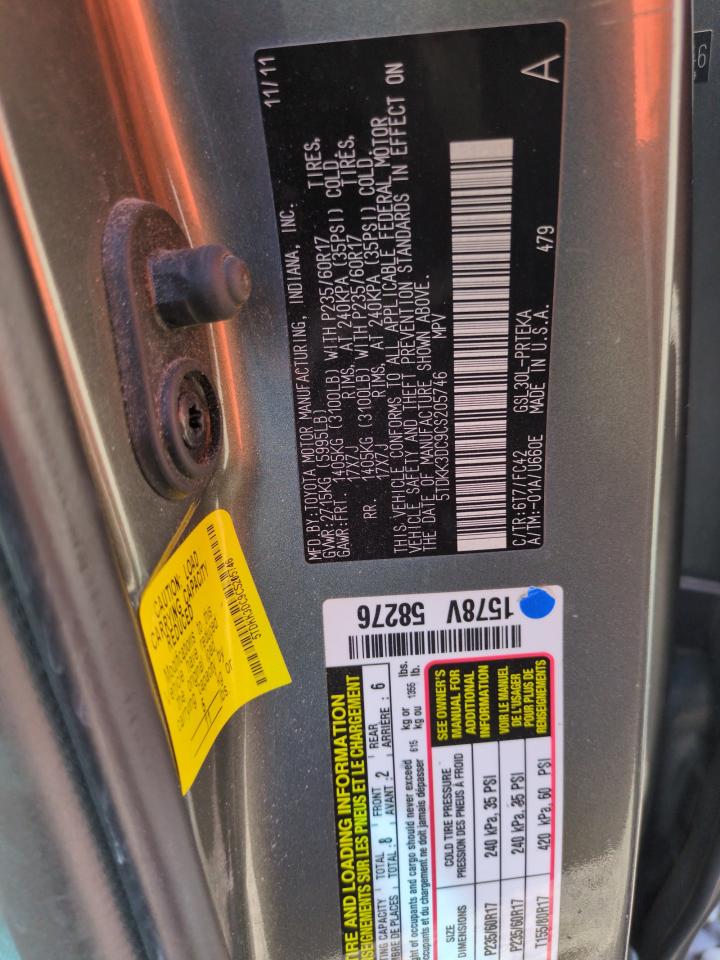 2012 Toyota Sienna Le VIN: 5TDKK3DC9CS205746 Lot: 62582455