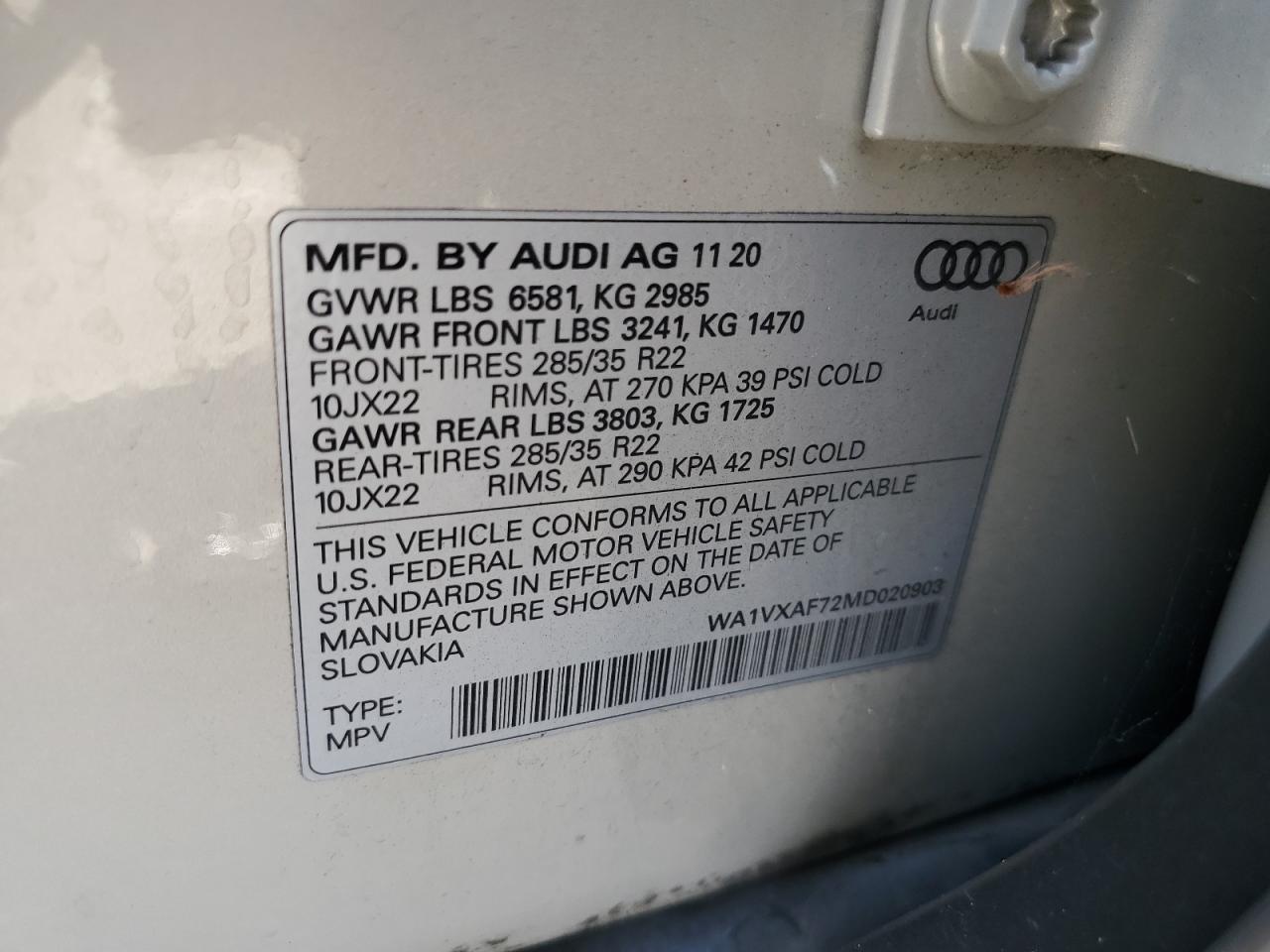 2021 Audi Q7 Prestige VIN: WA1VXAF72MD020903 Lot: 64525875