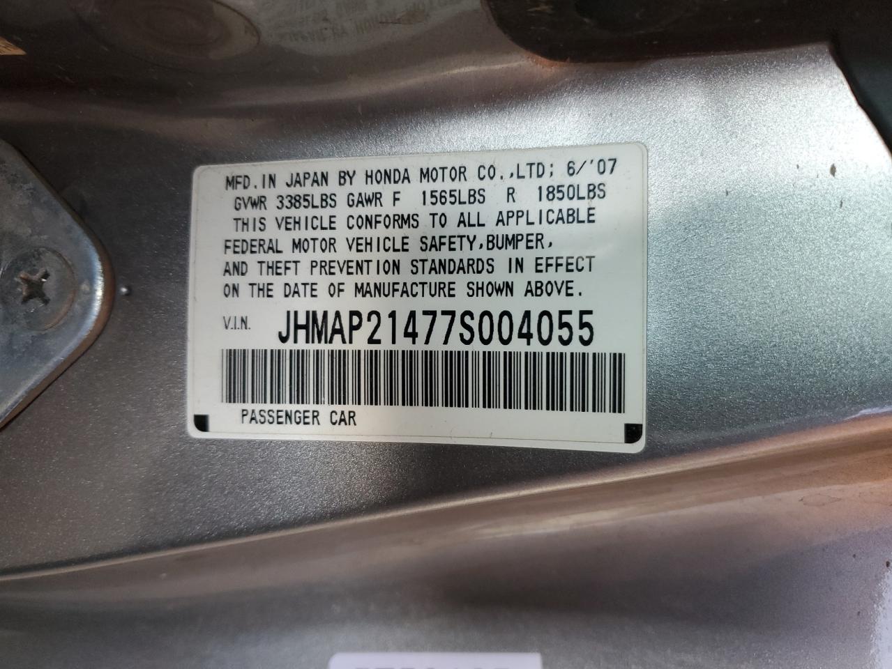 2007 Honda S2000 VIN: JHMAP21477S004055 Lot: 63434125