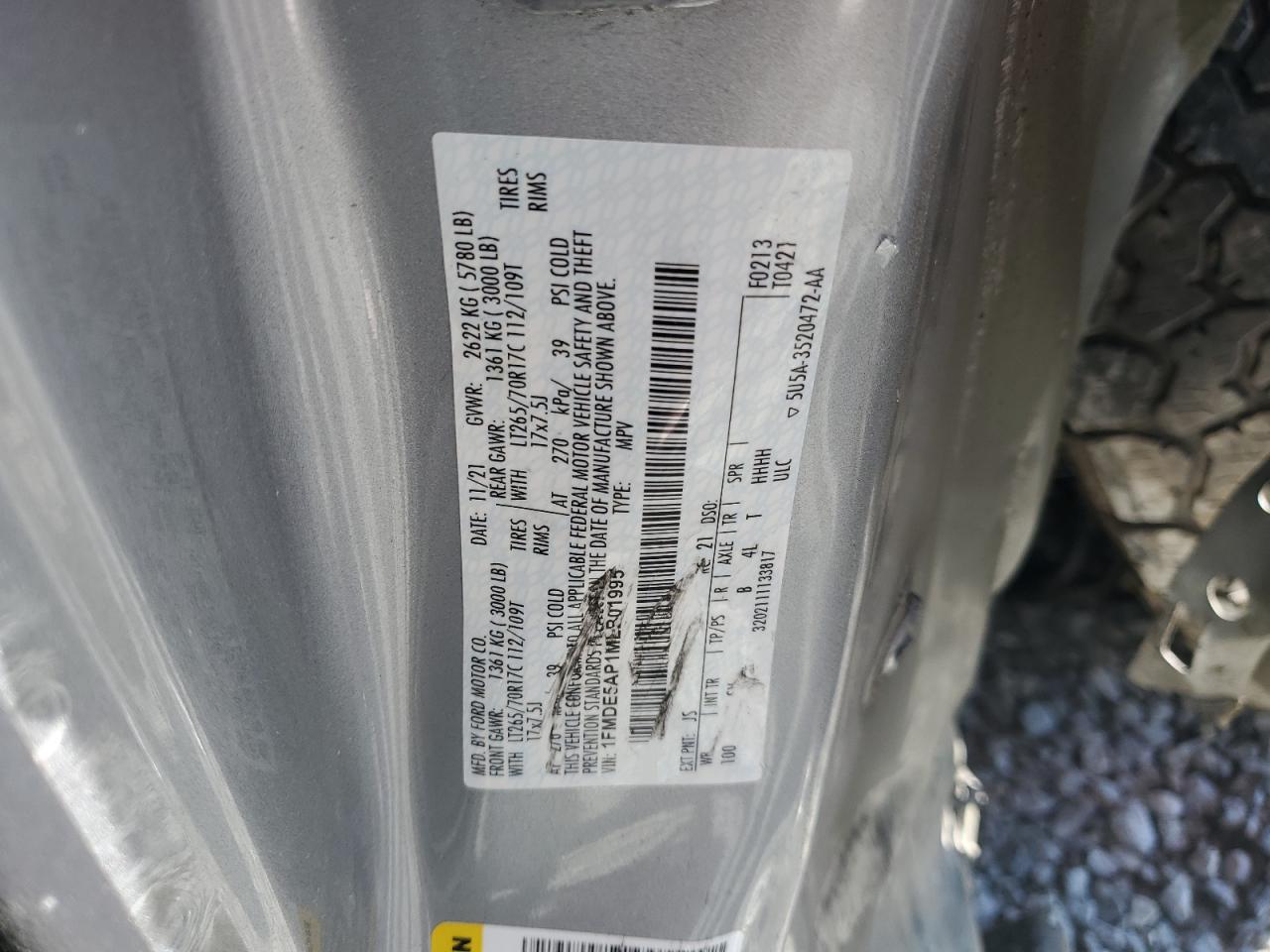 2021 Ford Bronco Base VIN: 1FMDE5AP1MLB01995 Lot: 64506325