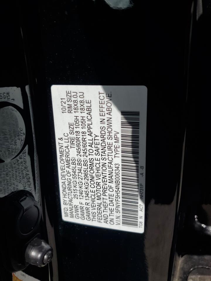 2022 Honda Pilot Exl VIN: 5FNYF5H54NB006343 Lot: 85911775