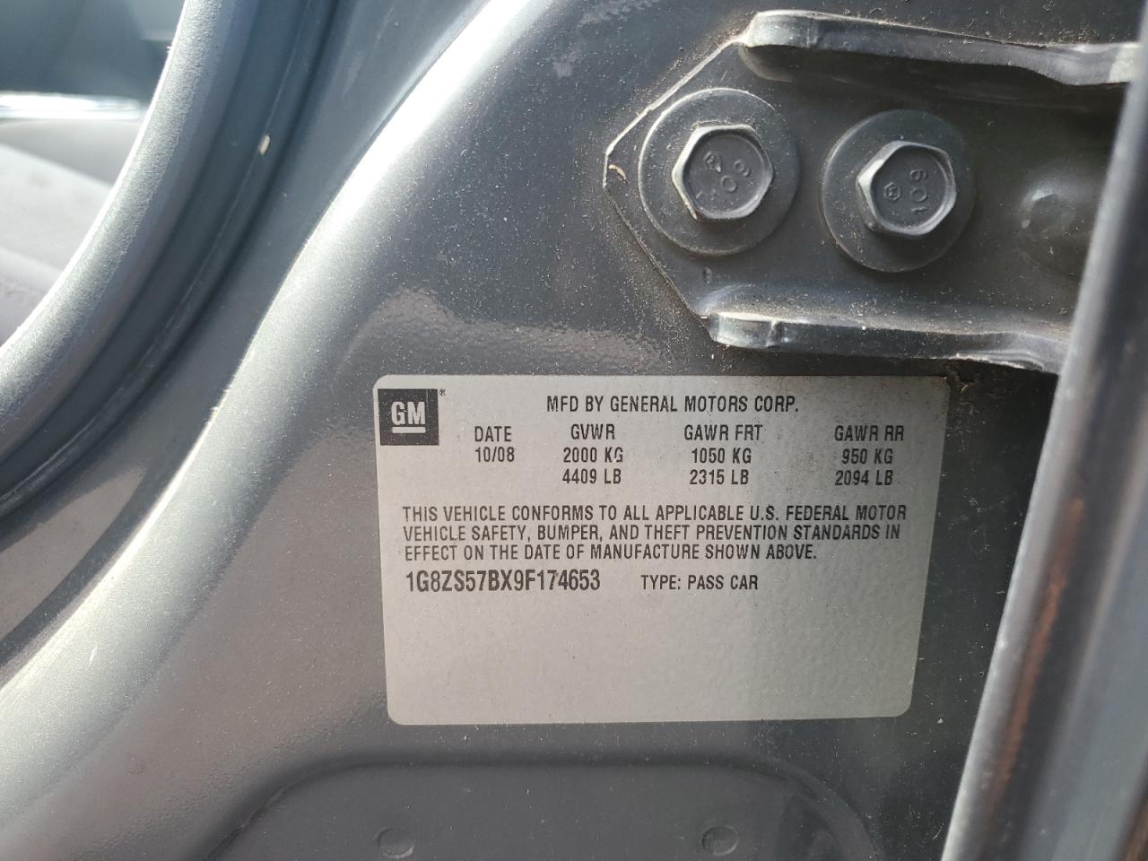 2009 Saturn Aura Xe VIN: 1G8ZS57BX9F174653 Lot: 65301015