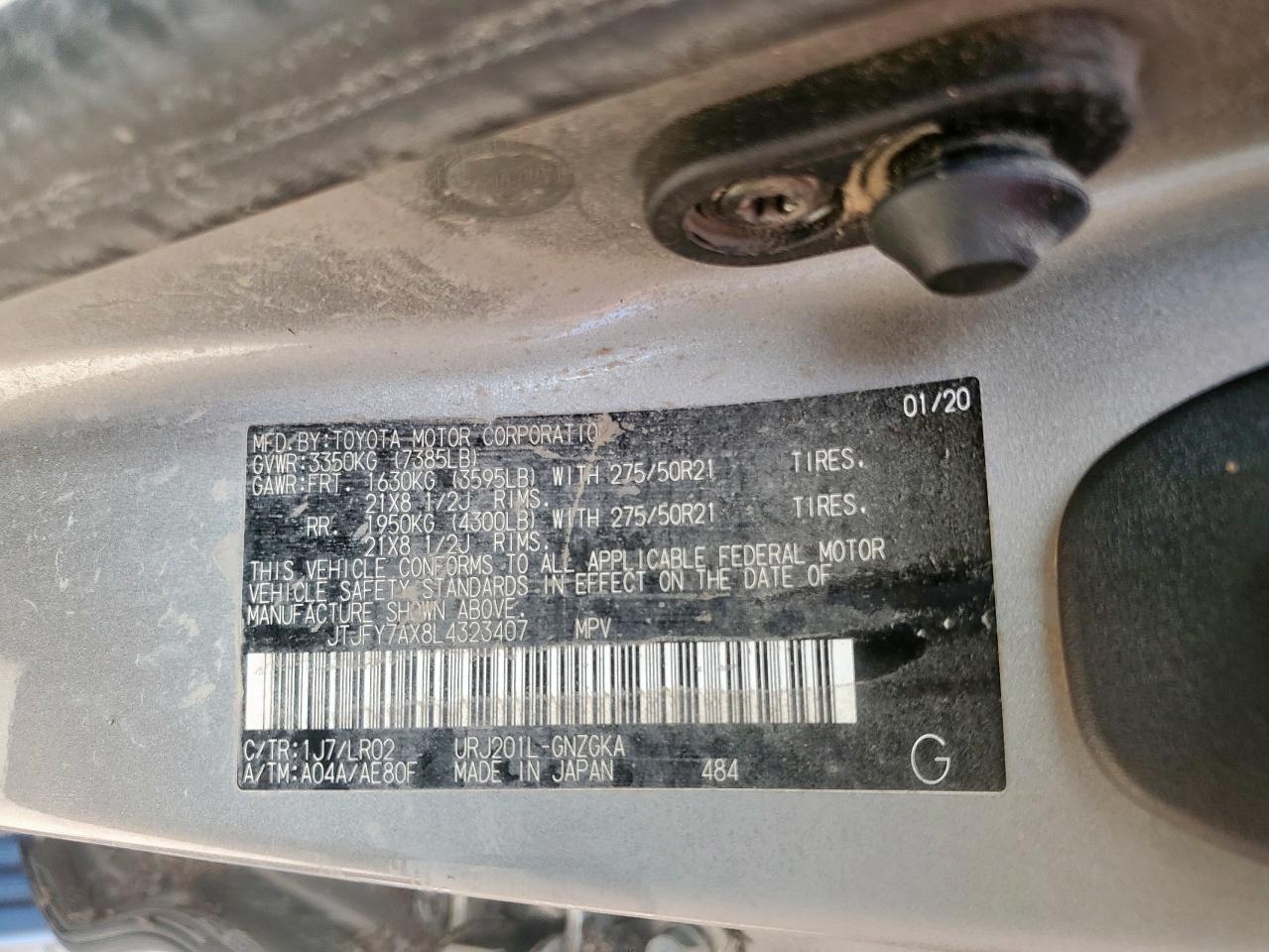 2020 Lexus Lx 570 VIN: JTJFY7AX8L4323407 Lot: 64100655