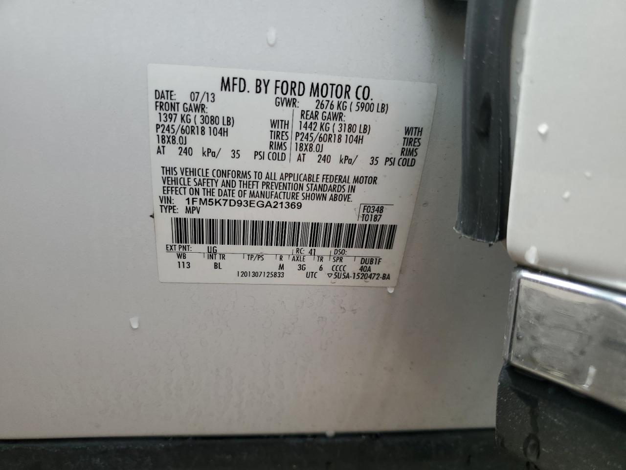 2014 Ford Explorer Xlt VIN: 1FM5K7D93EGA21369 Lot: 80551845