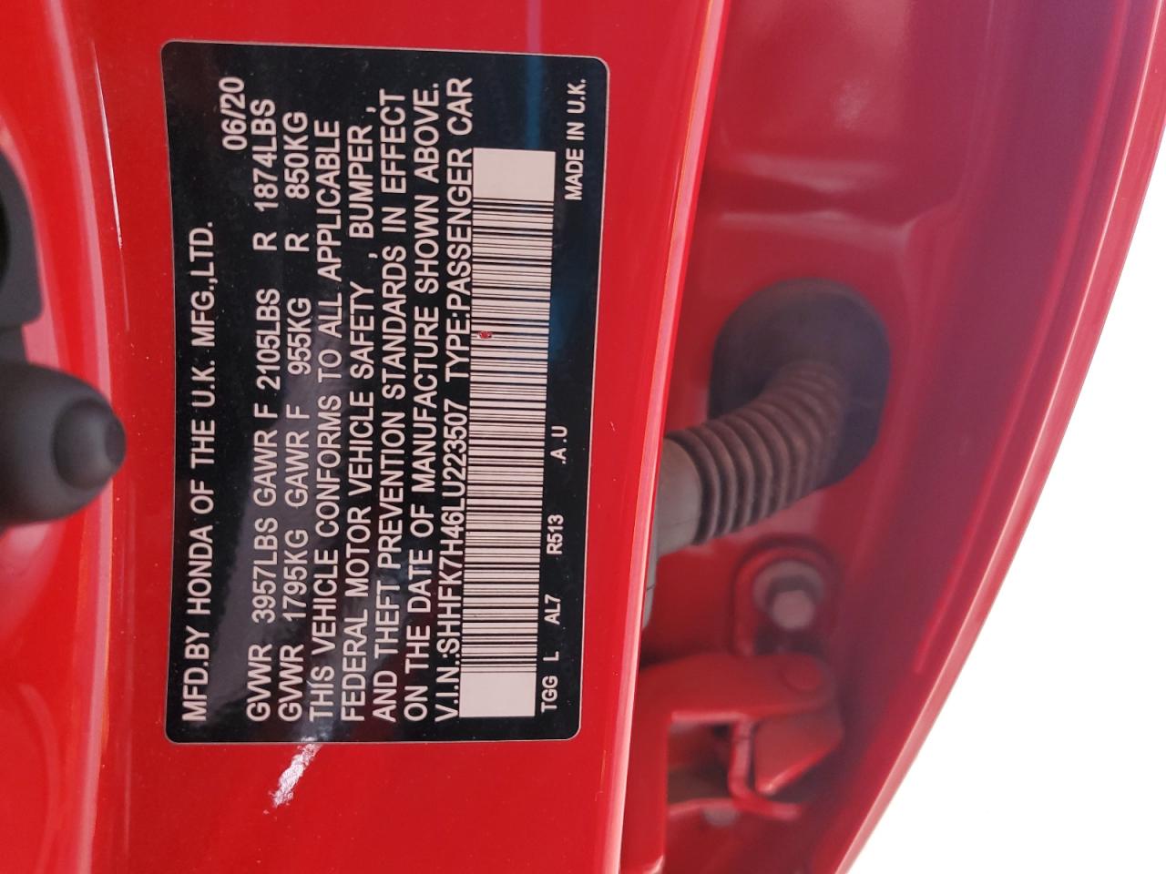 2020 Honda Civic Sport VIN: SHHFK7H46LU223507 Lot: 64990595