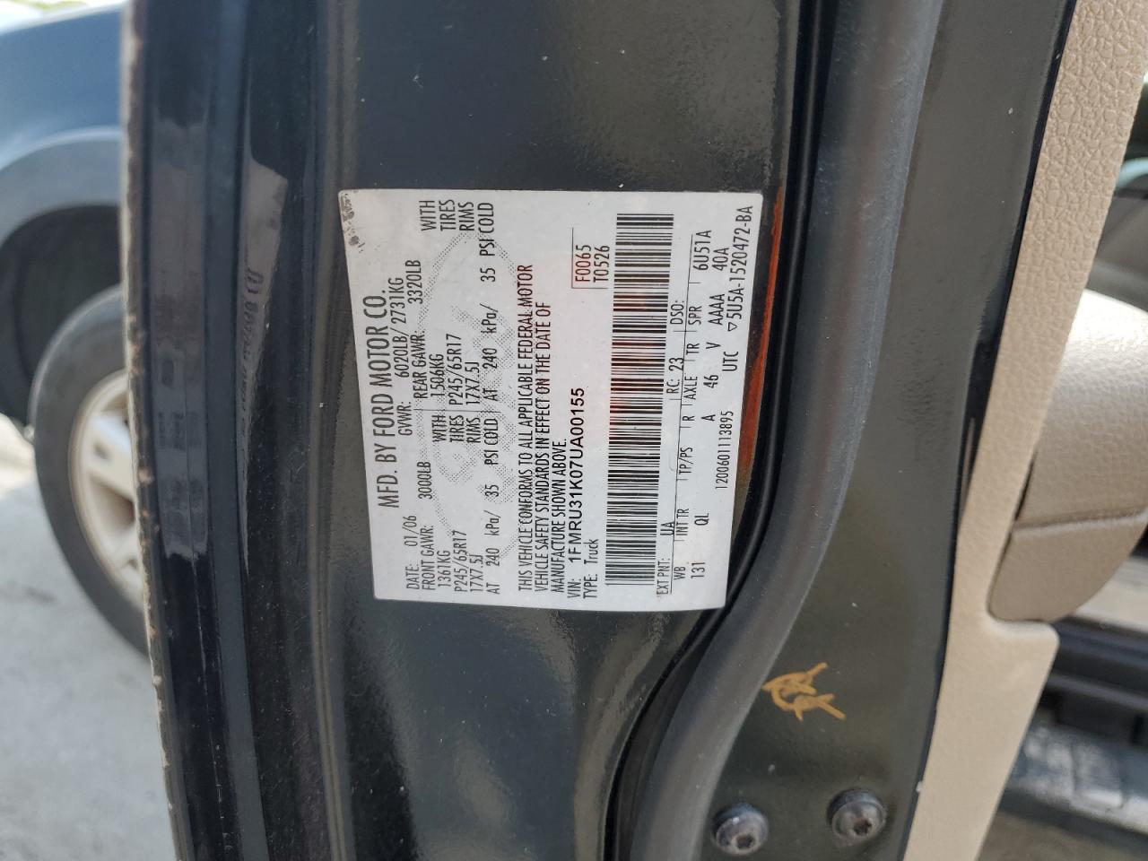 2007 Ford Explorer Sport Trac Xlt VIN: 1FMRU31K07UA00155 Lot: 62969785