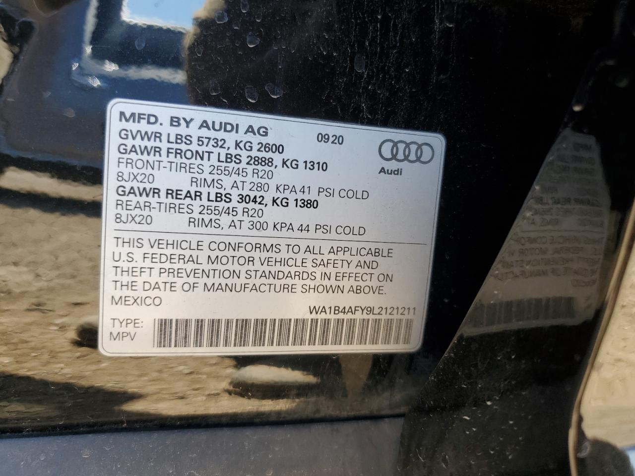 2020 Audi Sq5 Premium Plus VIN: WA1B4AFY9L2121211 Lot: 64941595