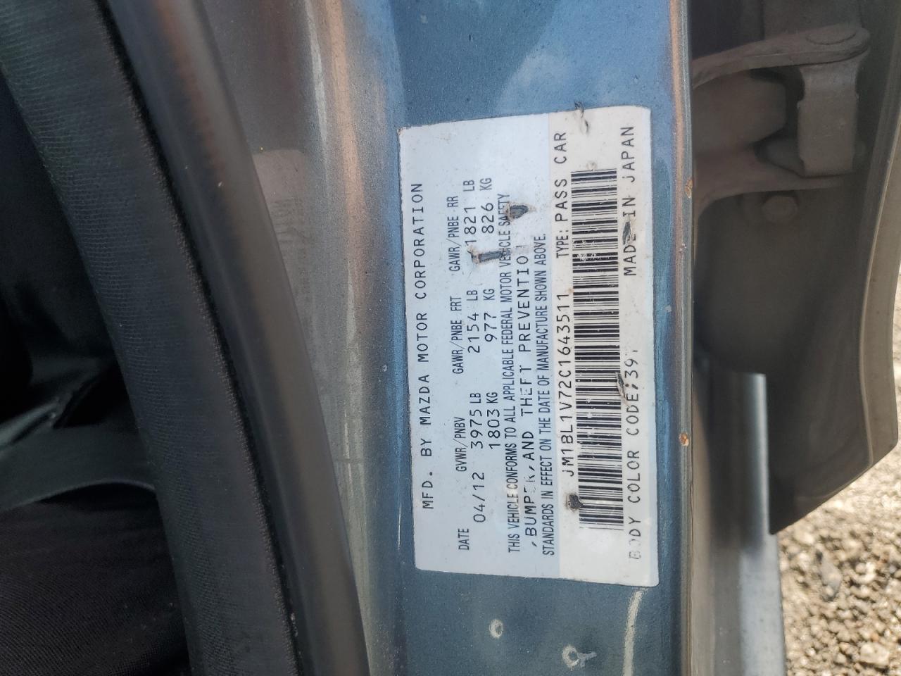 2012 Mazda 3 I VIN: JM1BL1V72C1643511 Lot: 63299985
