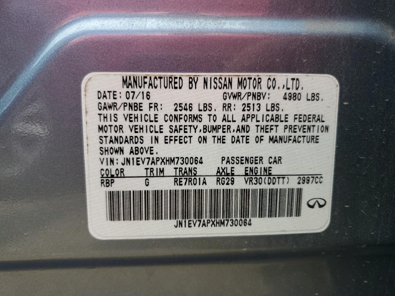 2017 Infiniti Q50 Premium VIN: JN1EV7APXHM730064 Lot: 64415135