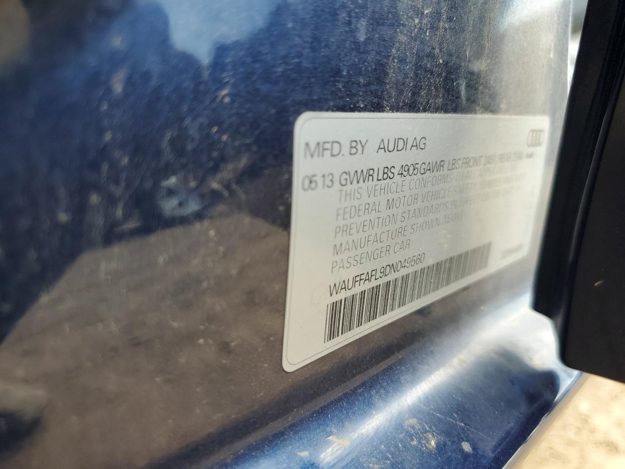 2013 Audi A4 Premium Plus VIN: WAUFFAFL9DN049560 Lot: 64502475