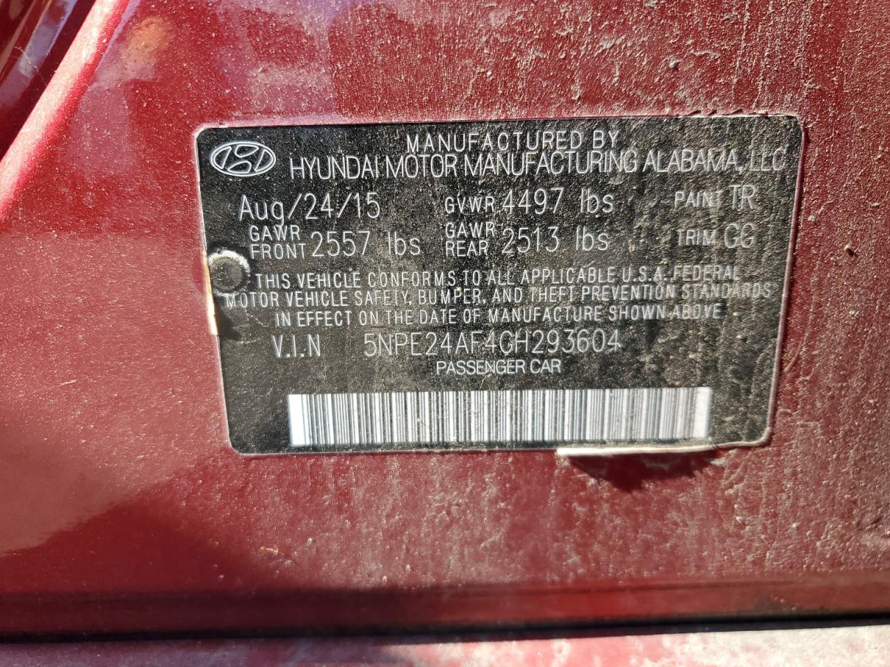 5npe24af4gh293604 5NPE24AF4GH293604 2016 Hyundai Sonata Se