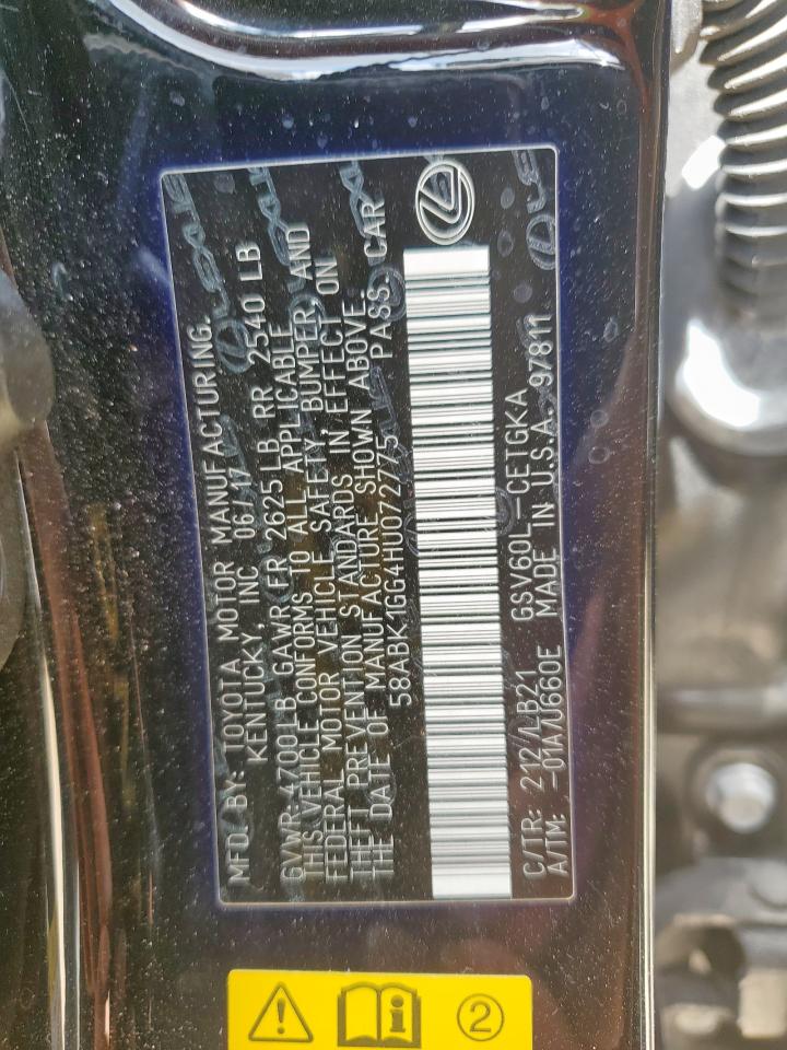 2017 Lexus Es 350 VIN: 58ABK1GG4HU072775 Lot: 64093785