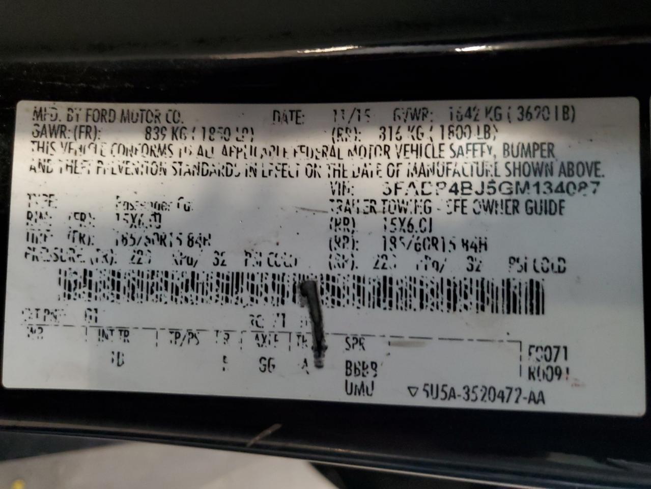 2016 Ford Fiesta Se VIN: 3FADP4BJ5GM134087 Lot: 64702205