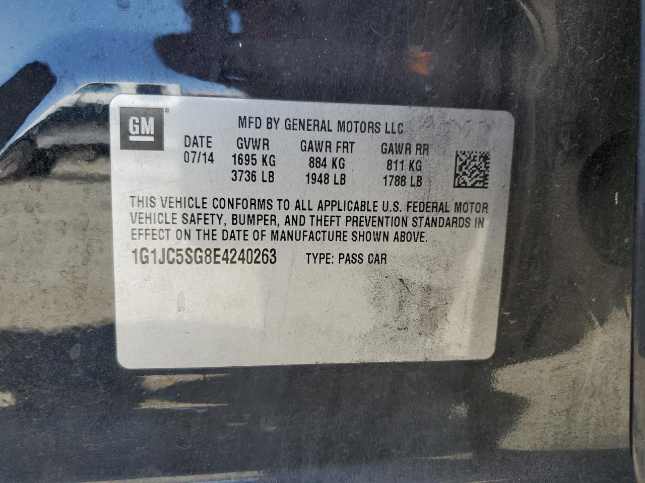 2014 Chevrolet Sonic Lt VIN: 1G1JC5SG8E4240263 Lot: 65632925
