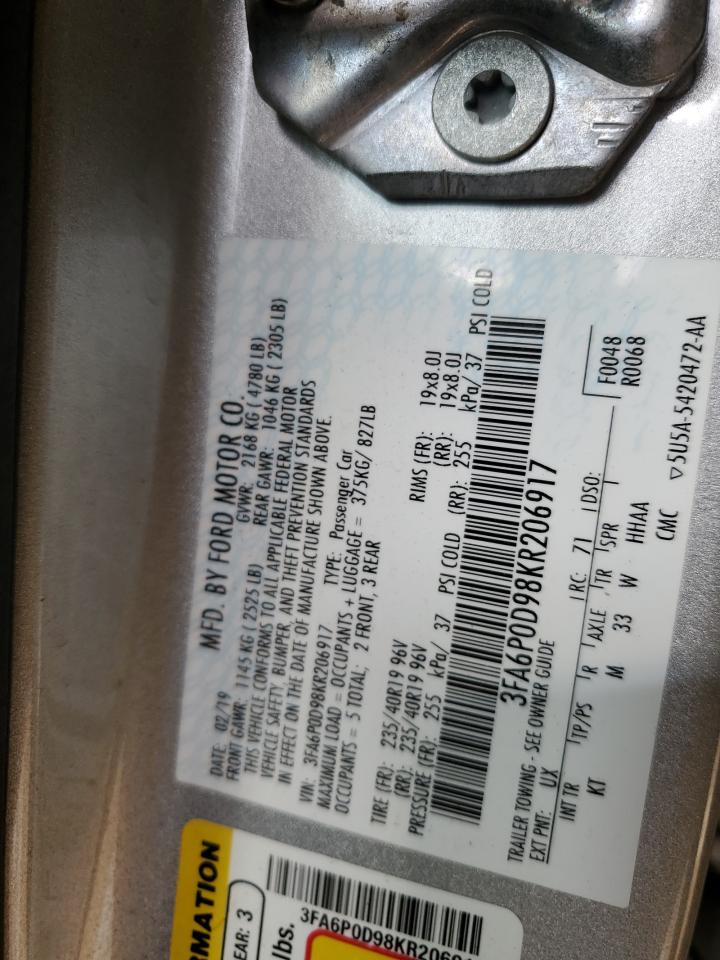 2019 Ford Fusion Titanium VIN: 3FA6P0D98KR206917 Lot: 65020155