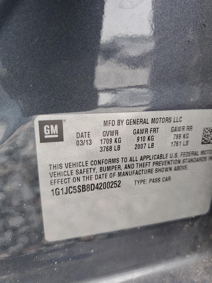 2013 Chevrolet Sonic Lt VIN: 1G1JC5SB8D4200252 Lot: 64365865