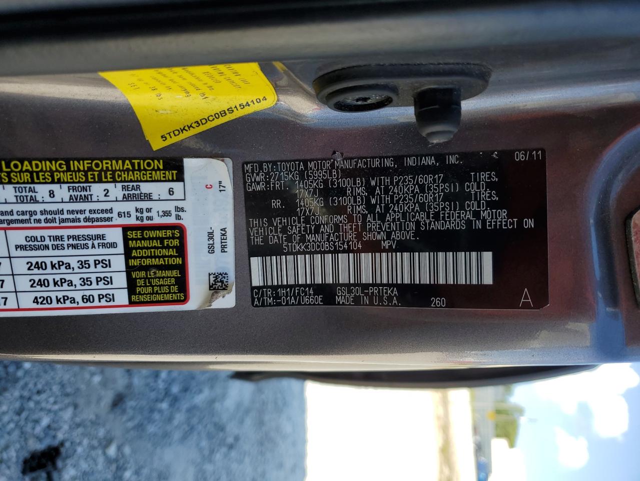 2011 Toyota Sienna Le VIN: 5TDKK3DC0BS154104 Lot: 65338935