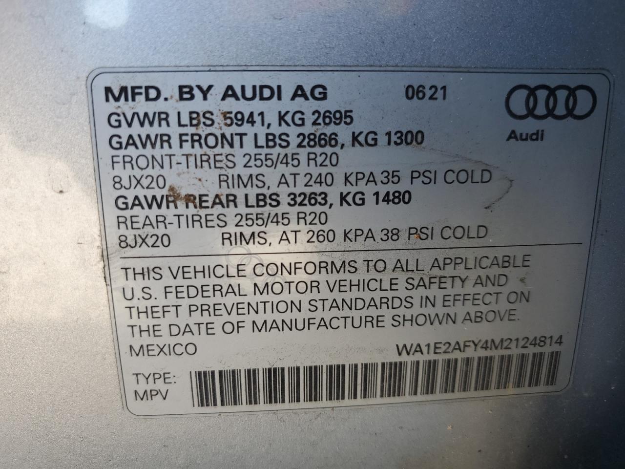 2021 Audi Q5 E Premium Plus VIN: WA1E2AFY4M2124814 Lot: 64141585