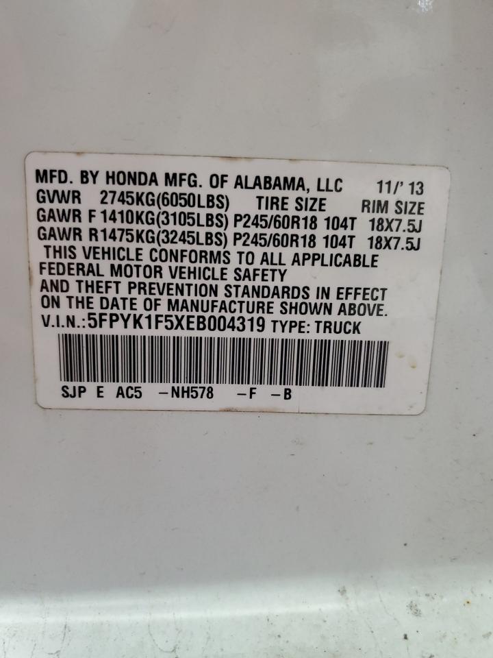 2014 Honda Ridgeline Rtl VIN: 5FPYK1F5XEB004319 Lot: 64558945