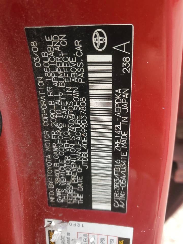 2009 Toyota Corolla Base VIN: JTDBL40E699037808 Lot: 64966015
