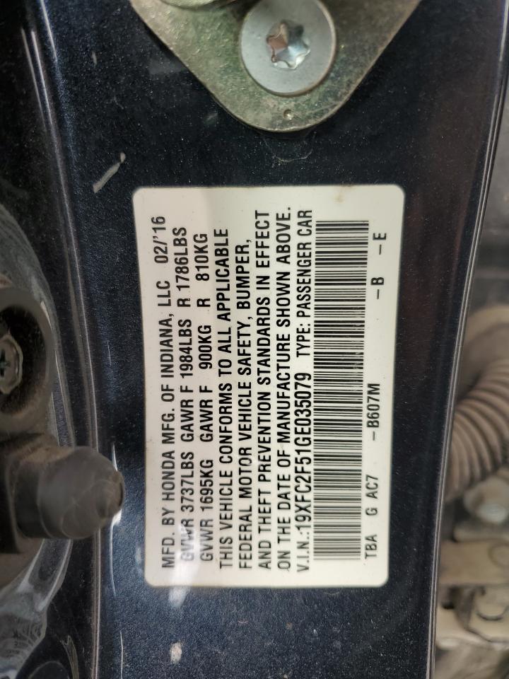 2016 Honda Civic Lx VIN: 19XFC2F51GE035079 Lot: 65204695