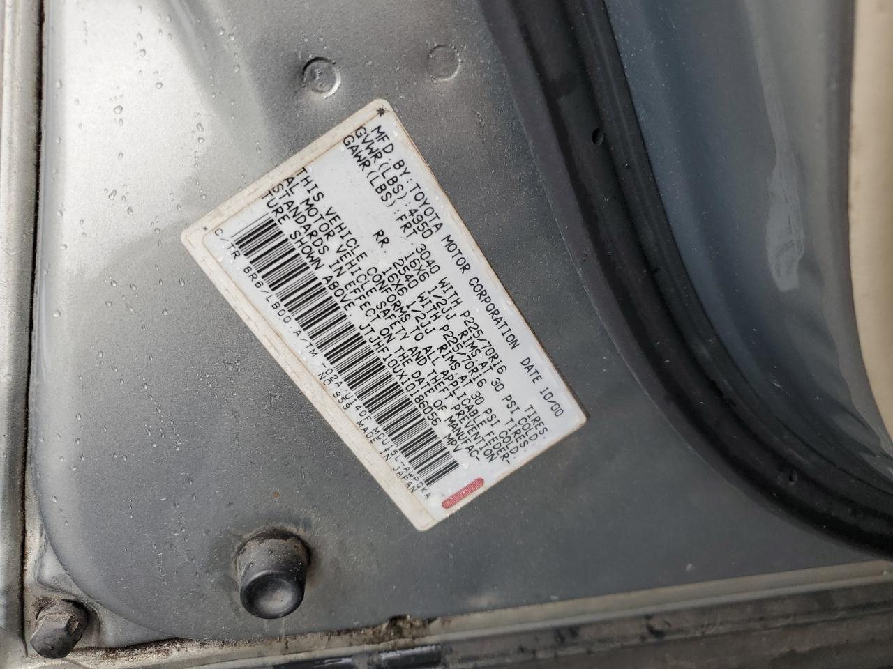 2001 Lexus Rx 300 VIN: JTJHF10UX10186056 Lot: 62064535