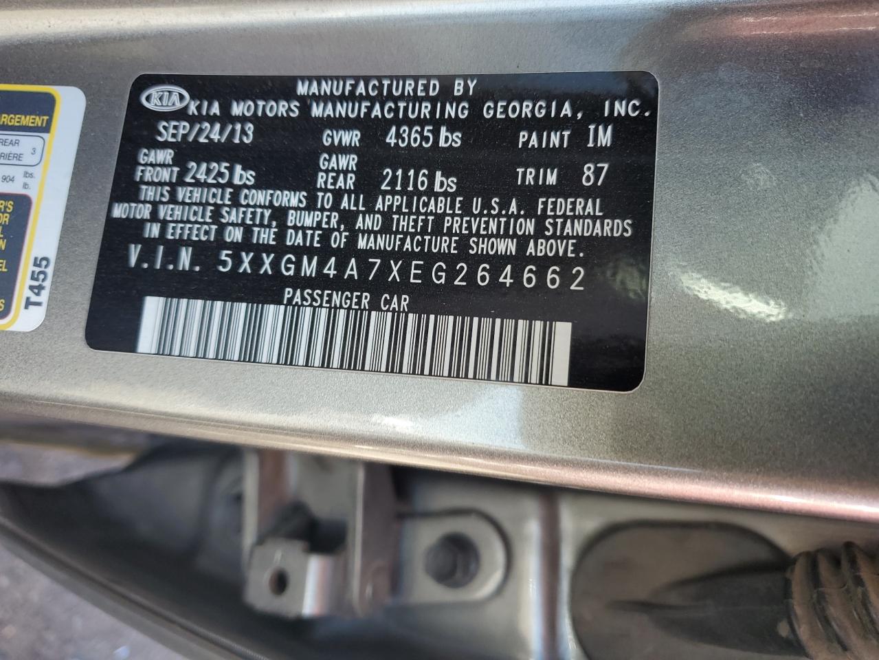 2014 Kia Optima Lx VIN: 5XXGM4A7XEG264662 Lot: 66546275