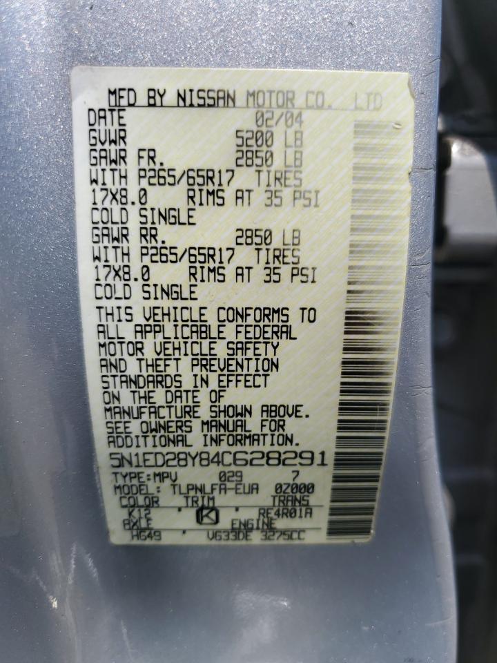 5n1ed28y84c628291 5N1ED28Y84C628291 2004 Nissan Xterra Xe