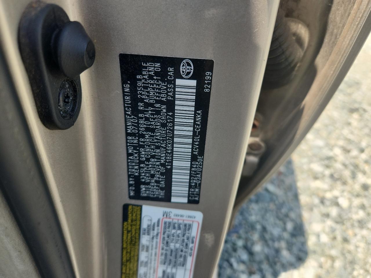 2007 Toyota Camry Ce VIN: 4T1BE46K07U726174 Lot: 64075785