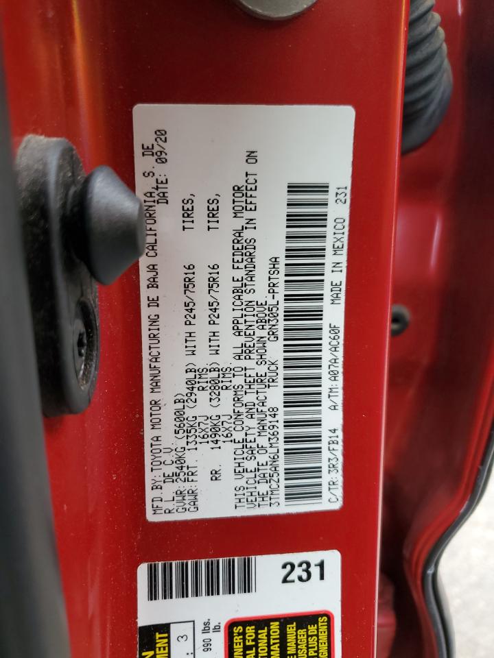 2020 Toyota Tacoma Double Cab VIN: 3TMCZ5AN6LM369148 Lot: 65043665