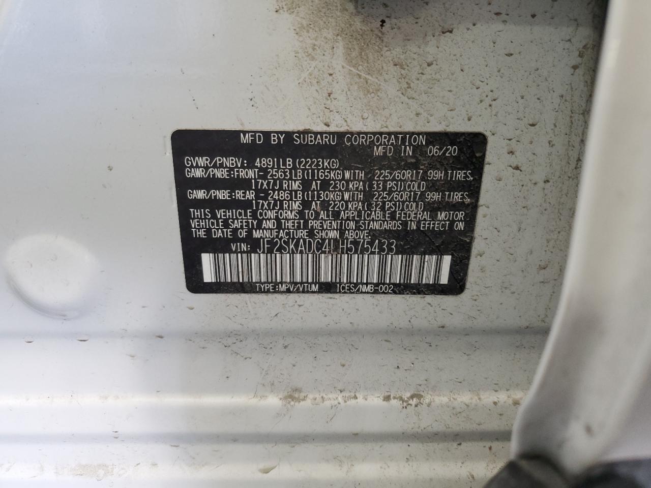 2020 Subaru Forester VIN: JF2SKADC4LH575433 Lot: 65171075