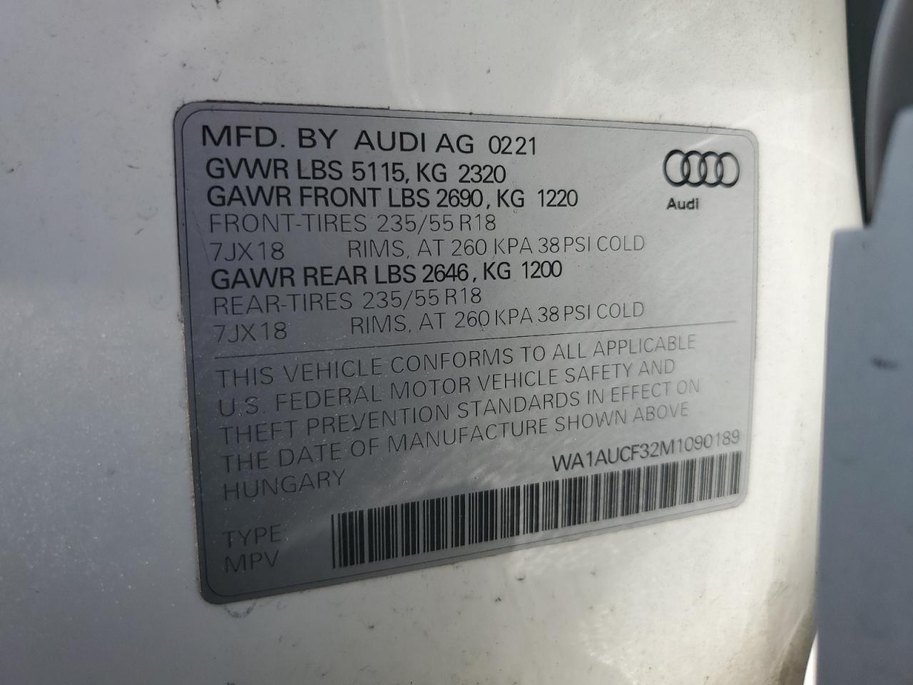 2021 Audi Q3 Premium 40 VIN: WA1AUCF32M1090189 Lot: 66542395