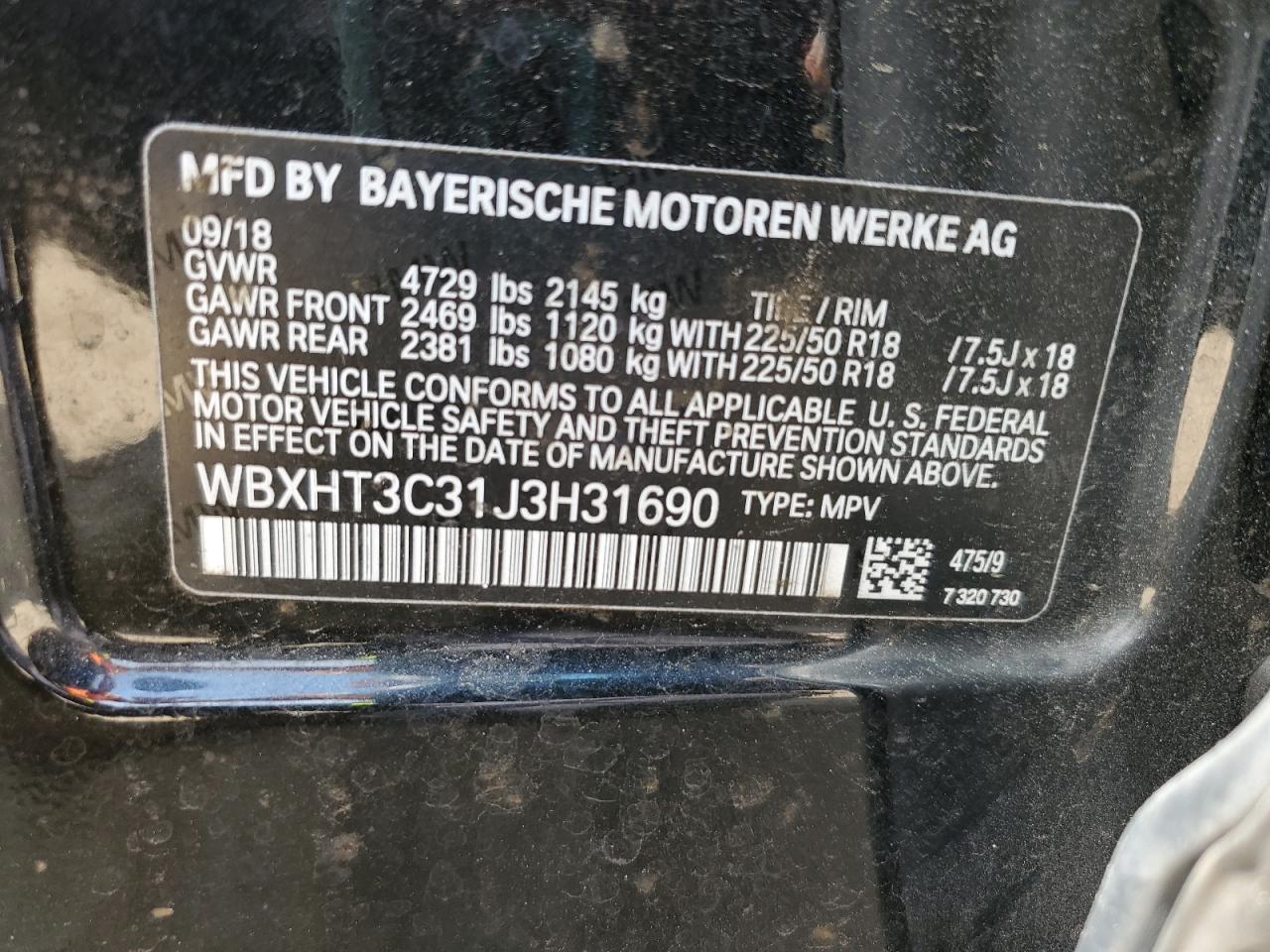 2018 BMW X1 xDrive28I VIN: WBXHT3C31J3H31690 Lot: 64159805