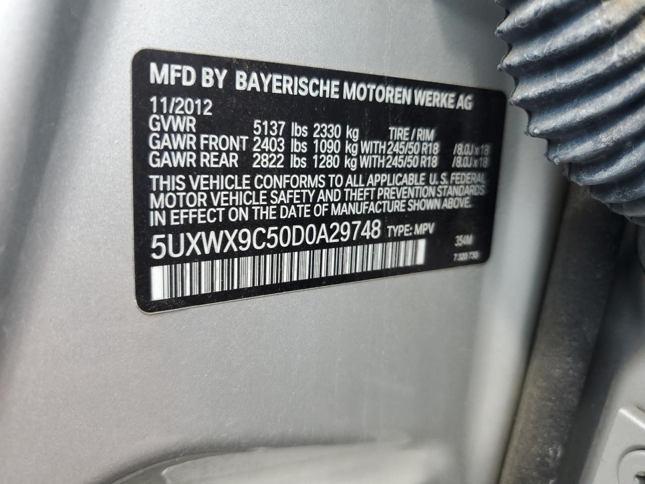 2013 BMW X3 xDrive28I VIN: 5UXWX9C50D0A29748 Lot: 63463345
