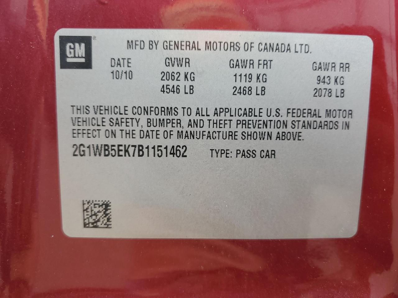 2011 Chevrolet Impala Lt VIN: 2G1WB5EK7B1151462 Lot: 66552935