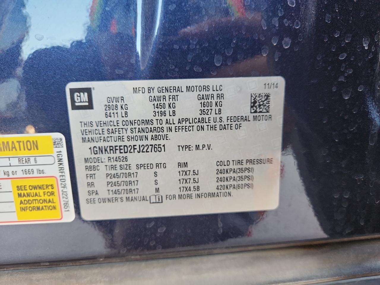 2015 Chevrolet Traverse Ls VIN: 1GNKRFED2FJ227651 Lot: 64687195
