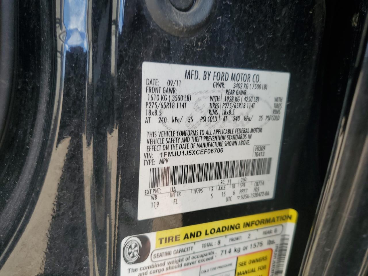 2012 Ford Expedition Xlt VIN: 1FMJU1J5XCEF06706 Lot: 63403915