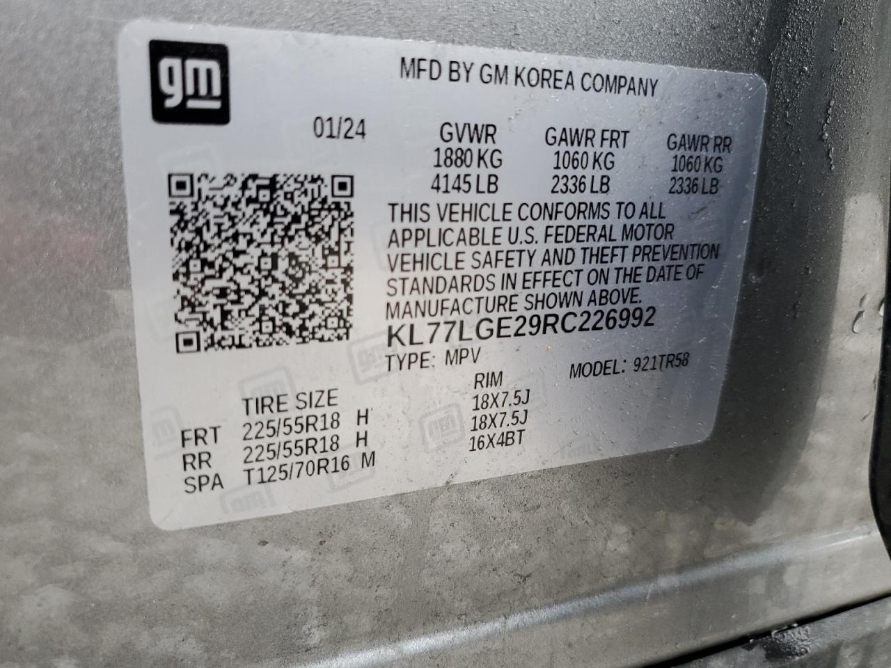 2024 Chevrolet Trax 1Rs VIN: KL77LGE29RC226992 Lot: 65331415