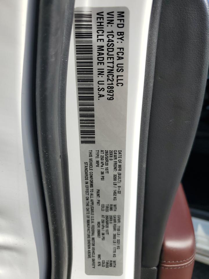 2022 Dodge Durango Citadel VIN: 1C4SDJET7NC218979 Lot: 64786115