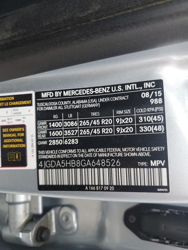 2016 Mercedes-Benz Gle 350 4Matic VIN: 4JGDA5HB8GA648526 Lot: 64770635