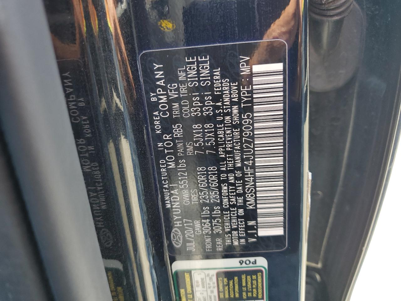 2018 Hyundai Santa Fe Se VIN: KM8SN4HF4JU279095 Lot: 65426605
