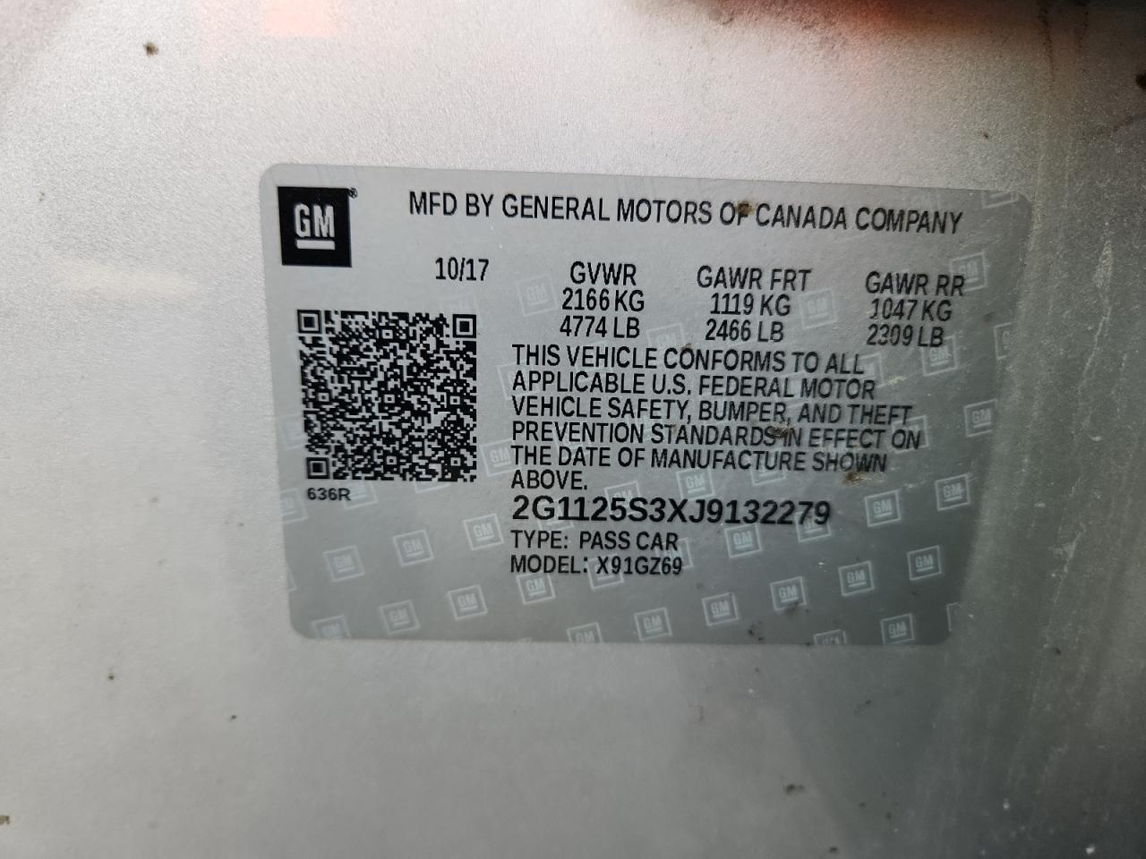 2018 Chevrolet Impala Premier VIN: 2G1125S3XJ9132279 Lot: 62940125