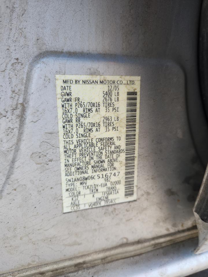 2006 Nissan Xterra Off Road VIN: 5N1AN08W06C516747 Lot: 65033135