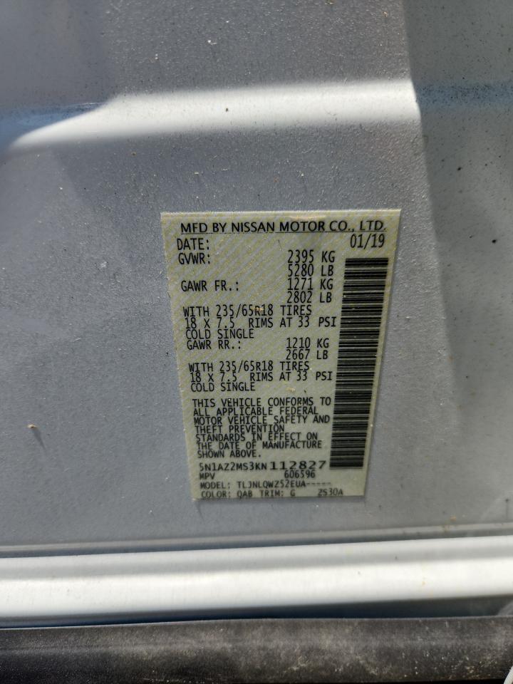 2019 Nissan Murano S VIN: 5N1AZ2MS3KN112827 Lot: 66410165