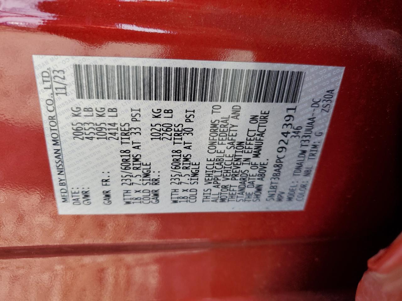 2023 Nissan Rogue Sv VIN: 5N1BT3BA8PC924391 Lot: 65247065