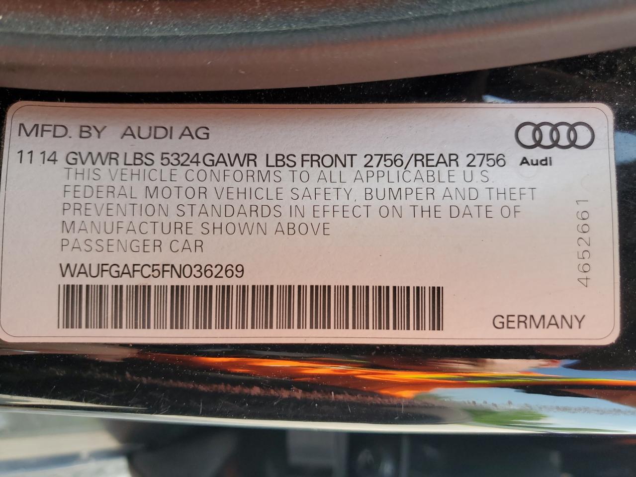 2015 Audi A6 Premium Plus VIN: WAUFGAFC5FN036269 Lot: 64813735