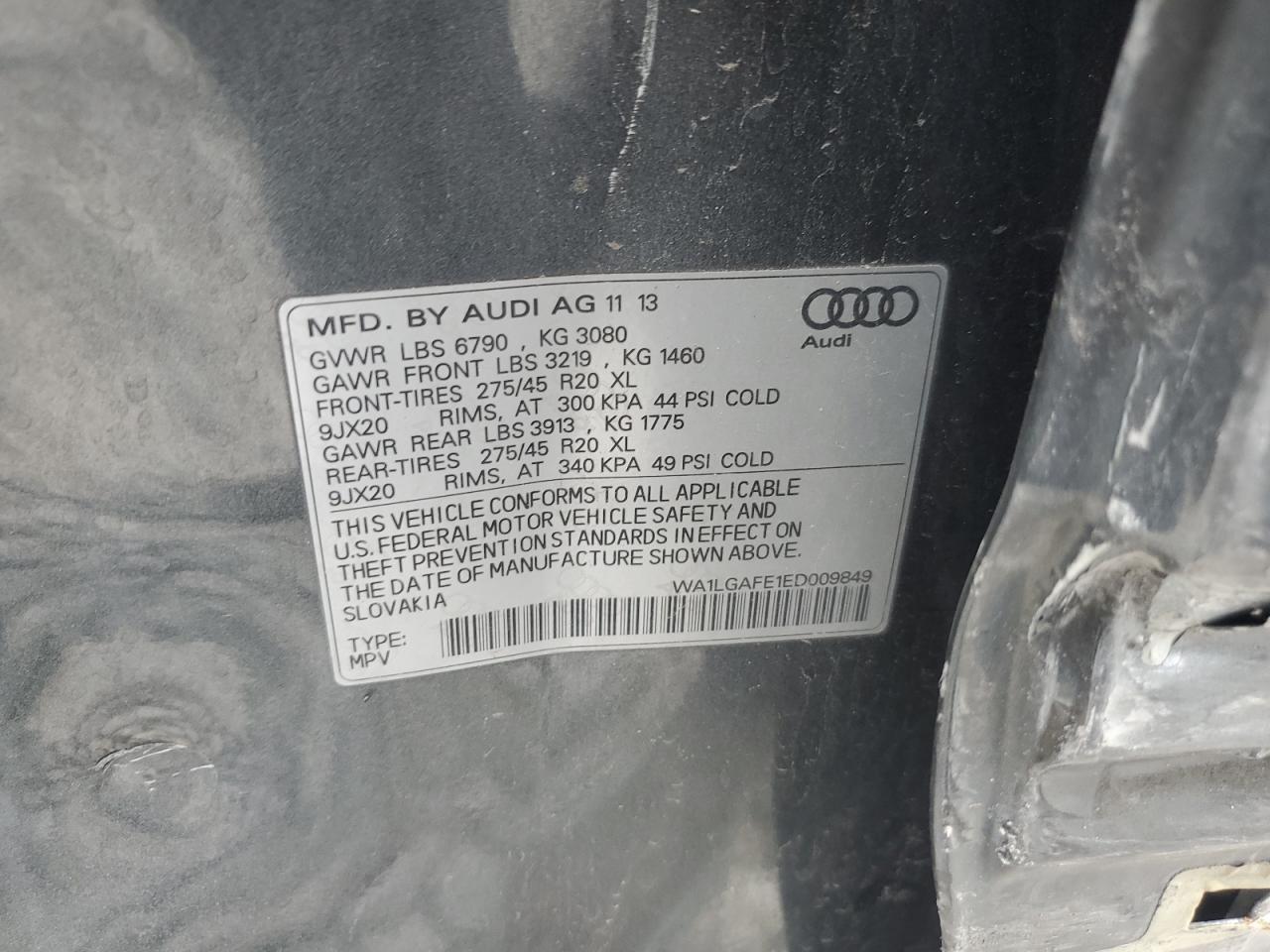 2014 Audi Q7 Premium Plus VIN: WA1LGAFE1ED009849 Lot: 63097195