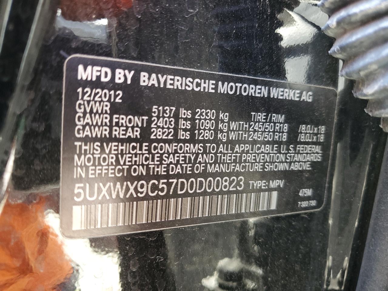 2013 BMW X3 xDrive28I VIN: 5UXWX9C57D0D00823 Lot: 64407985
