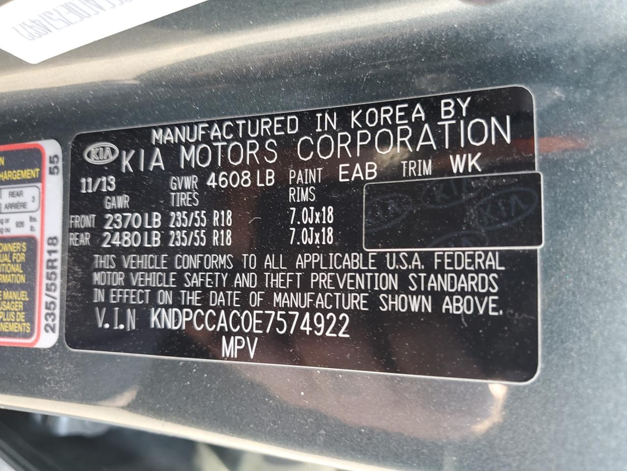 2014 Kia Sportage Ex VIN: KNDPCCAC0E7574922 Lot: 63299315