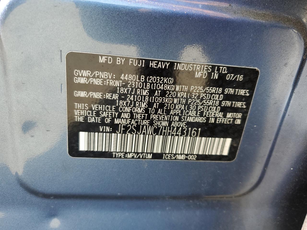 2017 Subaru Forester 2.5I Touring VIN: JF2SJAWC7HH443161 Lot: 64569275